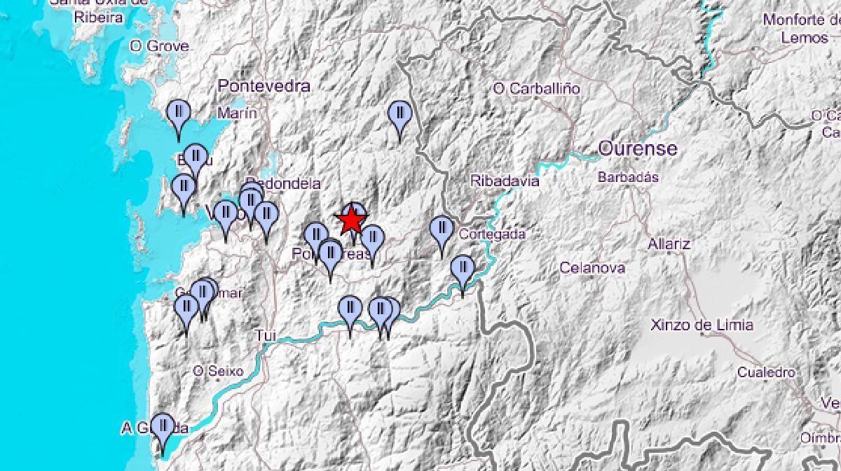 Epicentro (estrella roja) y diferentes puntos donde se ha replicado el terremoto.