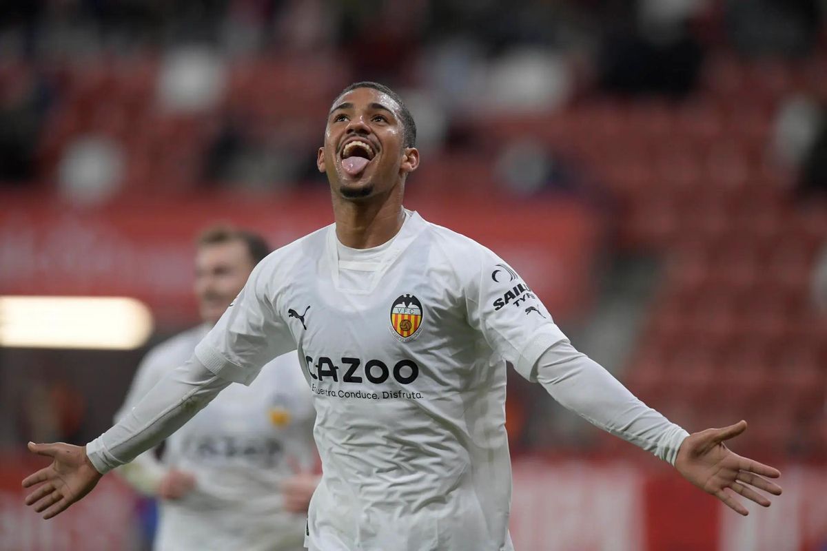Samuel Lino celebra un tanto en Copa del rey ante el Sporting de Gijón