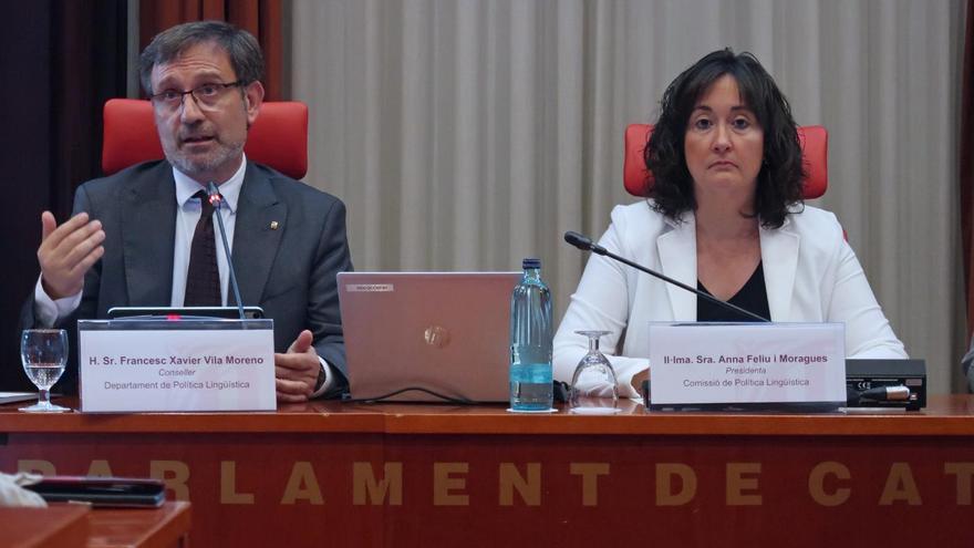 El conseller de Polítiques Lingüístiques, Francesc Xavier Vila, este jueves en el Parlament