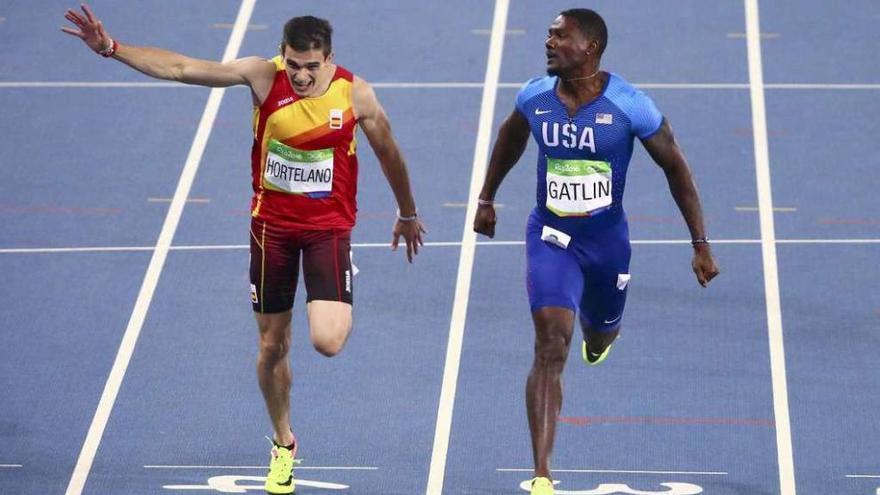 Hortelano, en la llegada junto a Gatlin.