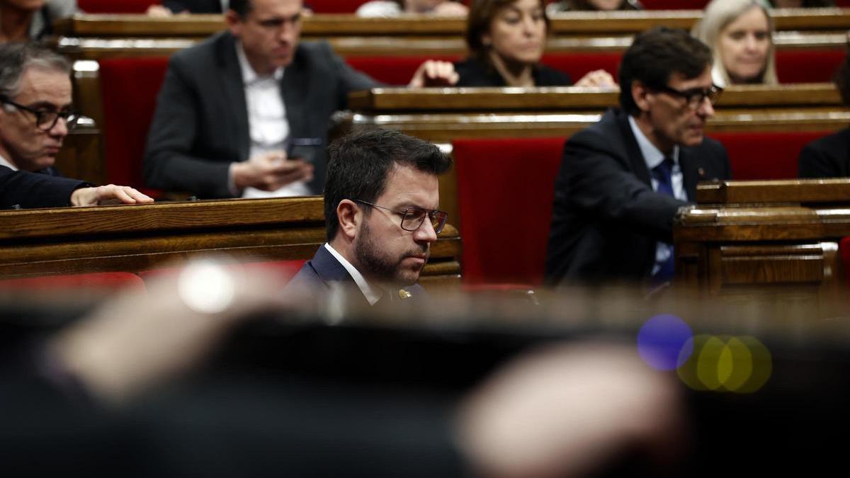 El president de la Generalitat, Pere Aragonès, este miércoles en el Parlament.