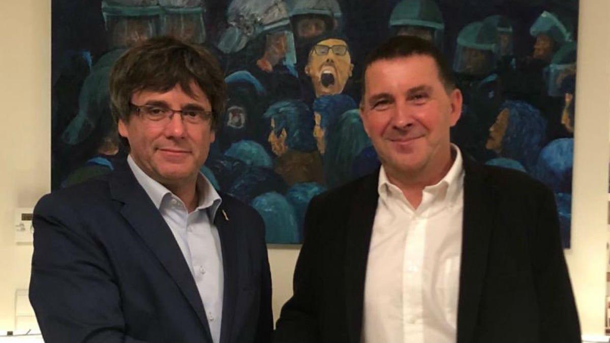 Carles Puigdemont y Arnaldo Otegi, durante su reunión en Waterloo.