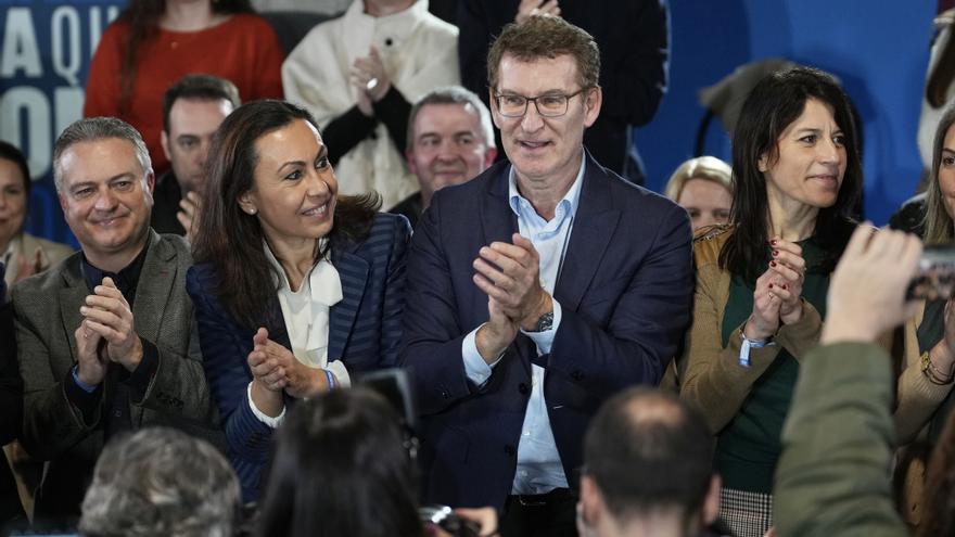 El líder del PP, Alberto Núñez Feijóo, en un acte electoral a Marín, a Galícia