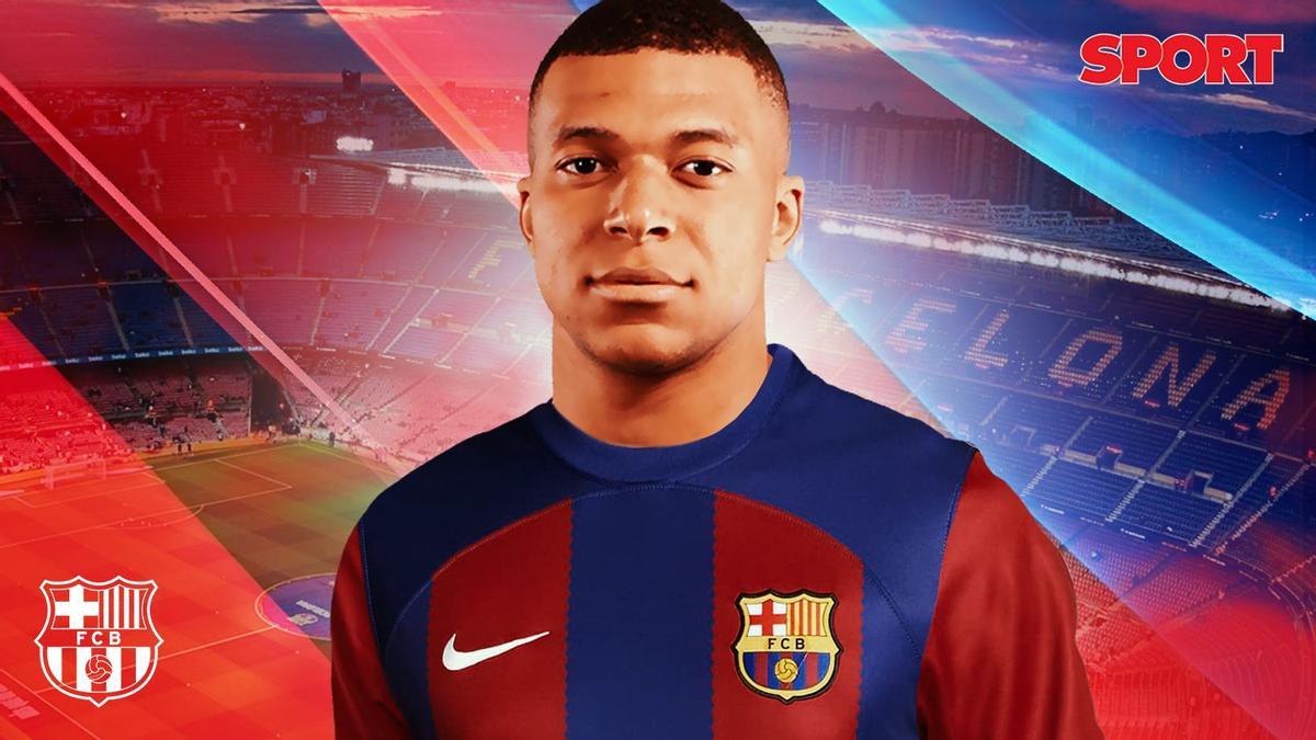 Mbappé, con la camiseta del Barça