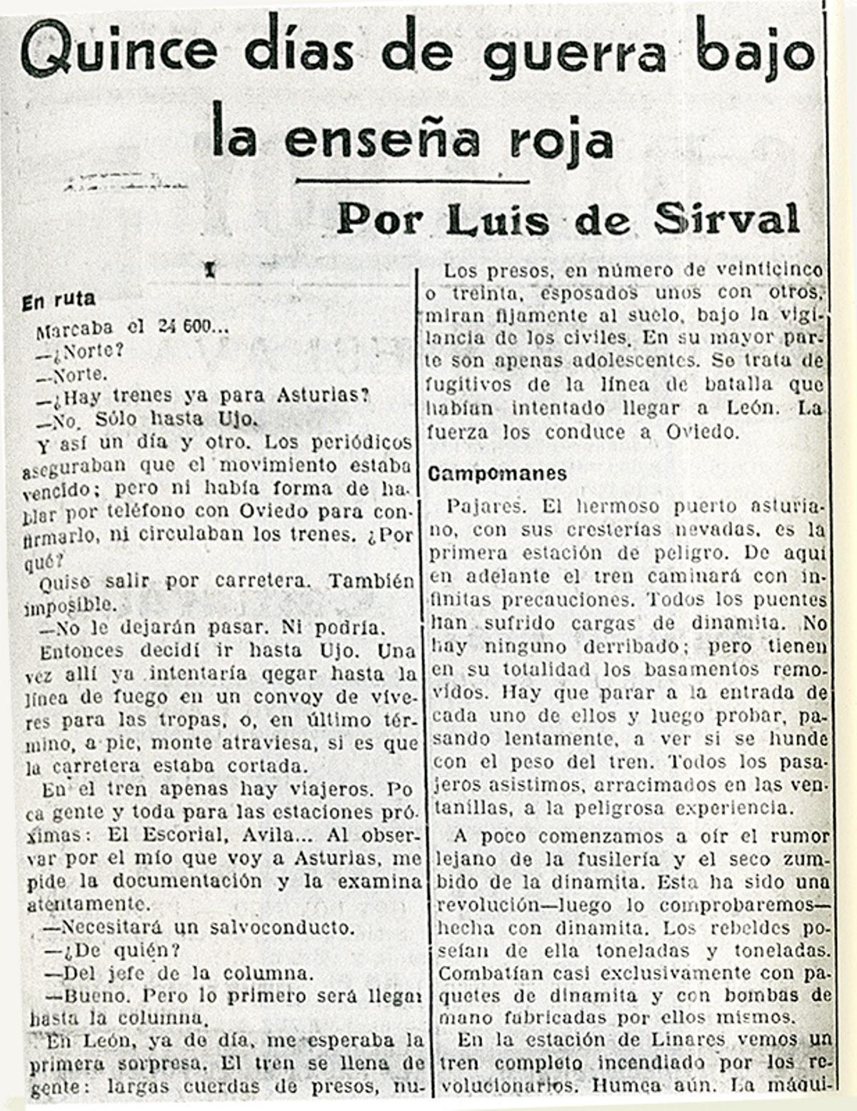 Reproducción de una de las crónicas que Sirval envió desde Asturias
