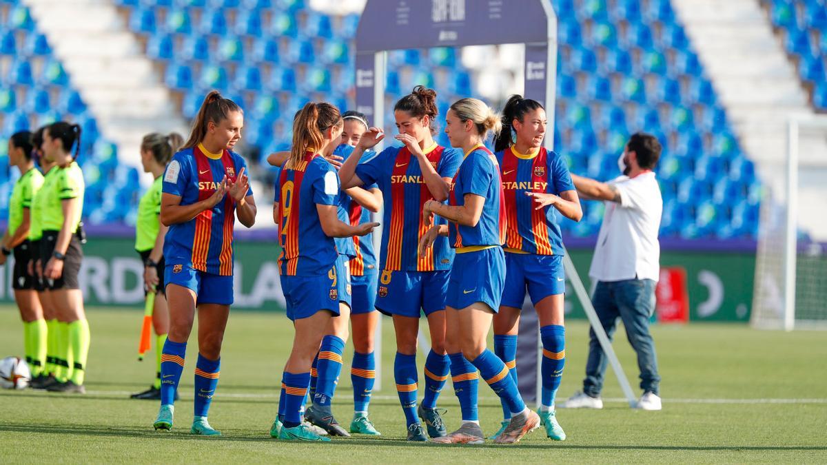 Las jugadoras del Barça antes del partido