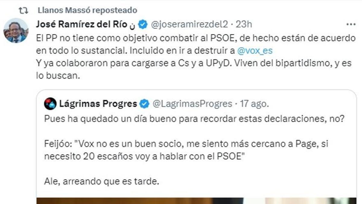 El 'retuiteo' de la presidenta de las Cortes