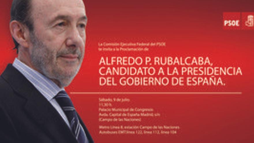 Rubalcaba se estrena como cartel del PSOE como &quot;Alfredo P.&quot; sobre fondo rojo