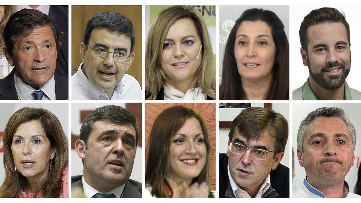 La gestora del PSOE: Javier Fernández, Mario Jiménez Díaz, María Jesús Serrano Jiménez, Ascensión Godoy, José Enrique Muñoz Lladró, María Dolores Padrón Rodríguez, Ricardo Cortés Lastra, Soraya Vega Prieto, Francesc Oliver y Francisco Ocón.