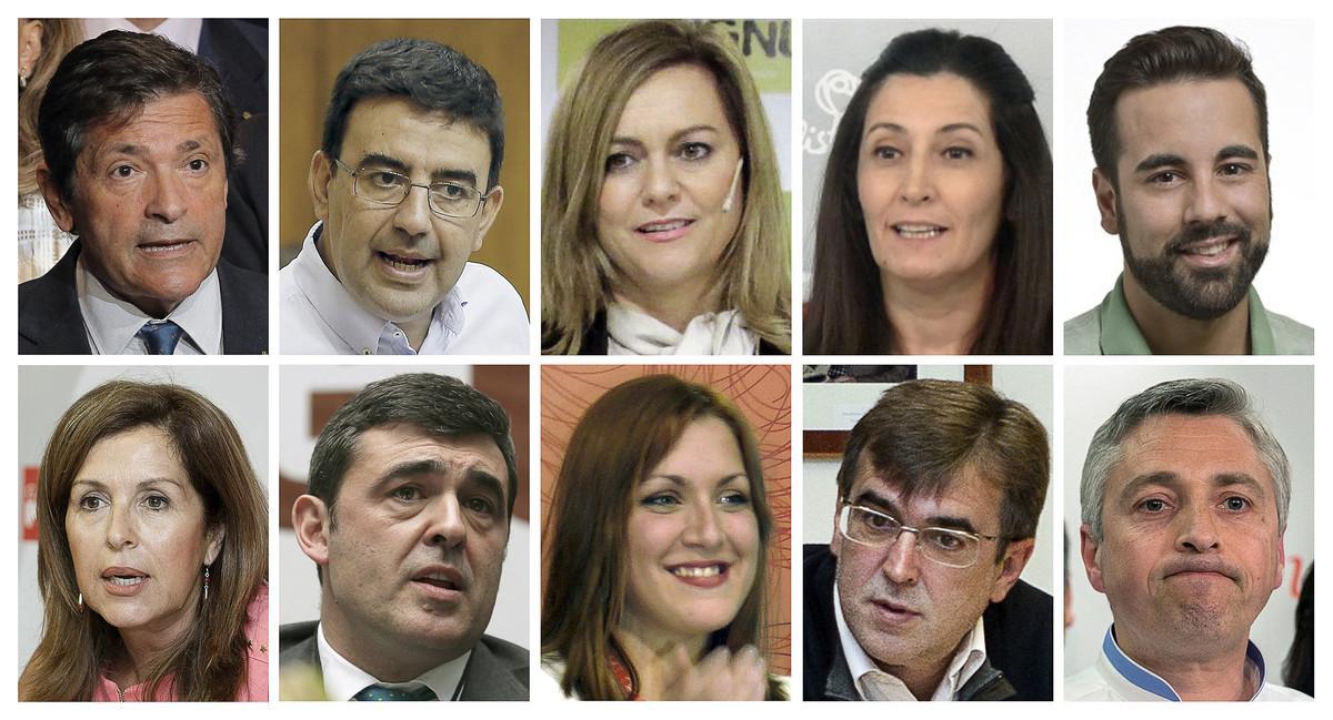 La gestora del PSOE: d’esquerra a dreta, a dalt, el president, Javier Fernández (Astúries), i els vocals, Mario Jiménez Díaz (Andalusia), María Jesús Serrano Jiménez (Andalusia), Ascensión Godoy (Extremadura), José Enrique Muñoz Lladró (València); i a baix, María Dolores Padrón Rodríguez (Canàries), Ricardo Cortés Lastra (Cantàbria), Soraya Vega Prieto (Extremadura), Francesc Antich Oliver (Balears) i Francisco Ocón Pascual (la Rioja).