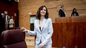 La presidenta de la Comunidad de Madrid, Isabel Díaz Ayuso, durante una sesión plenaria en la Asamblea de Madrid, a 12 de marzo de 2026, en Madrid (España). La nueva consejera de Educación, Ciencia y Universidades comparece hoy en la Asamblea de Madrid para exponer cómo liderará su área tras la salida de Viciana el pasado mes. Esta comparecencia, a petición propia y también del PSOE, llega después de que la presidenta de la Comunidad de Madrid interviniera el pasado Pleno para explicar la reestructuración de su Ejecutivo. 12 MARZO 2026;ASAMBLEA DE MADRID A. Pérez Meca / Europa Press 12/03/2026. Isabel Díaz Ayuso;;A. Pérez Meca;category_code_new