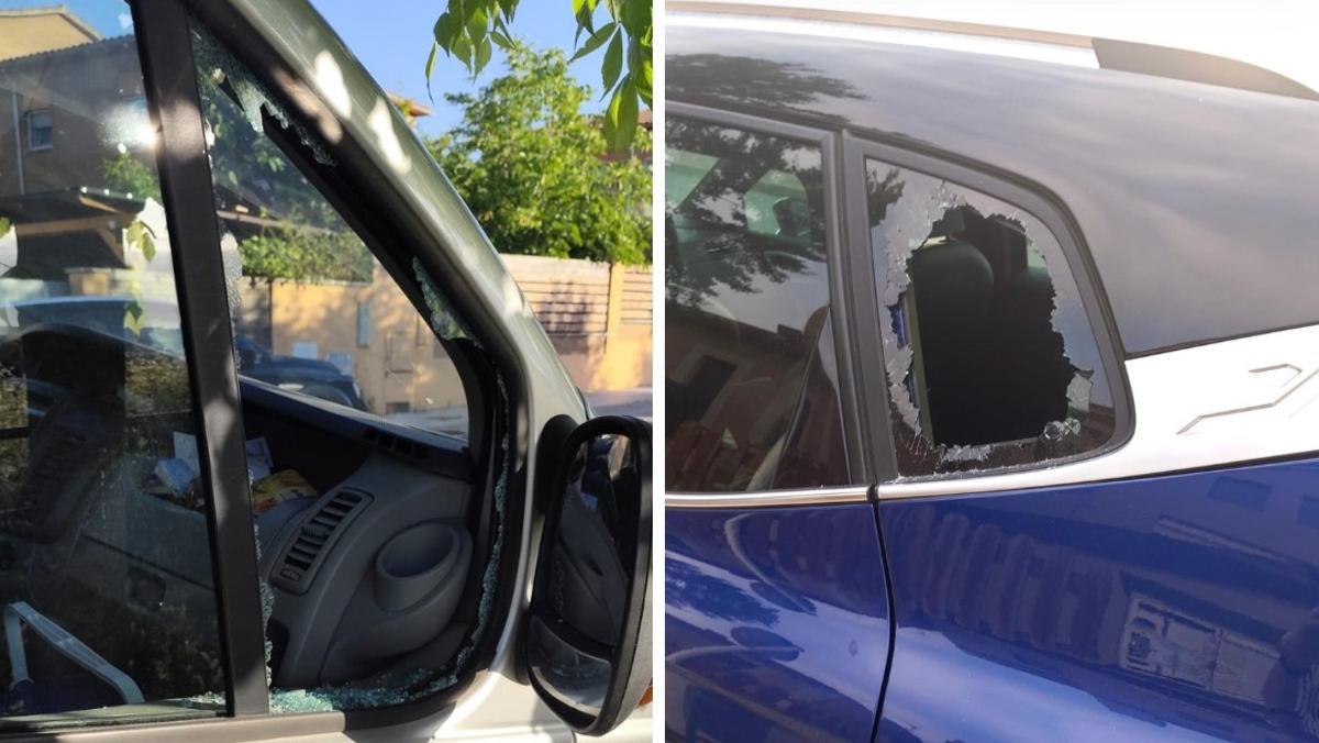 Dos del vehicles que s'han trobat amb la finestra trencada i amb objectes sostrets a Fornells de la Selva.
