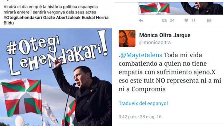 Mónica Oltra censura a sus «cachorros» por apoyar a Otegi