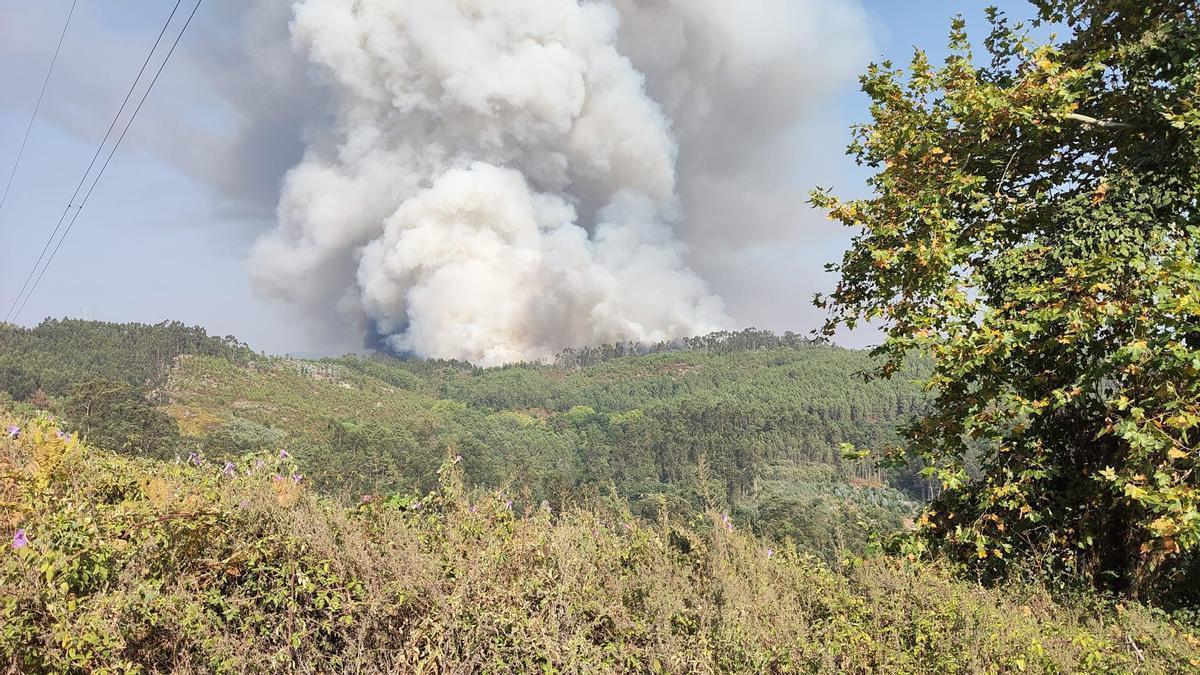 Un incendio forestal que ya supera las 20 hectáreas moviliza decenas de medios en Ponteareas