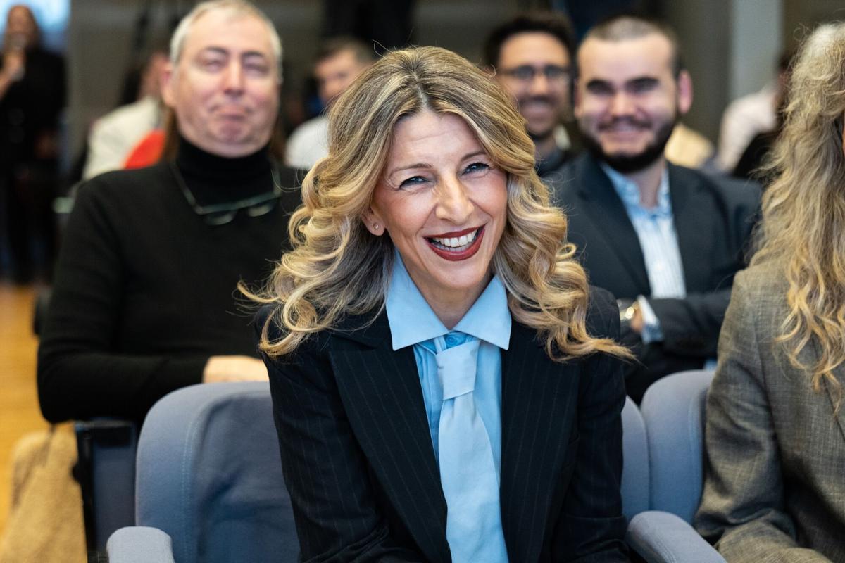 La vicepresidenta segunda y ministra de Trabajo y Economía Social, Yolanda Díaz, durante una rueda de prensa.
