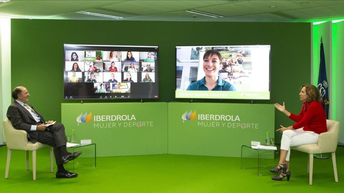 Irene lozano junto a Ignacio Galán durante el encuentro virtual celebrado el 8 de octubre del 2020