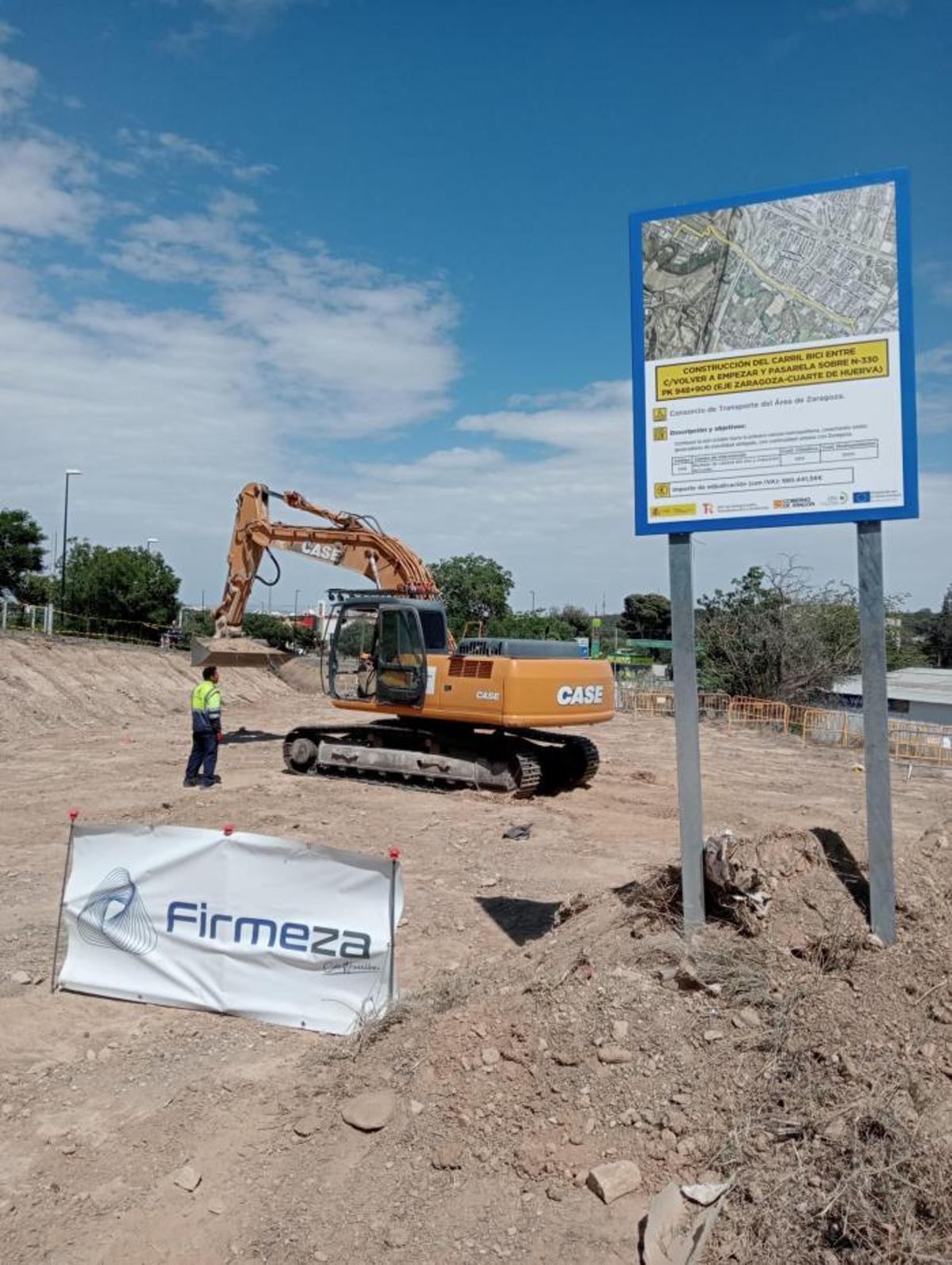 Las máquinas ya trabajan en el carril bici entre Zaragoza y Cuarte