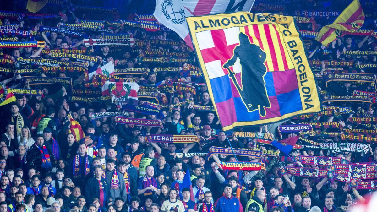 Barcelona. 03.03.2026. Deportes. Regreso de la grada de animación, en versión reducida, al Camp Nou durante el partido de vuelta de las semifinales de la Copa del Rey entre el FC Barcelona y el Atlético de Madrid. Fotografía de Jordi Cotrina
