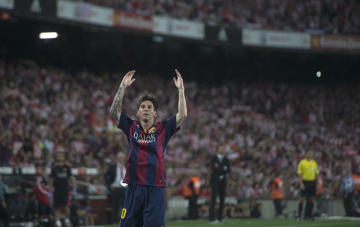 Messi celebra su gol al Athletic en la final de Copa del 2015.