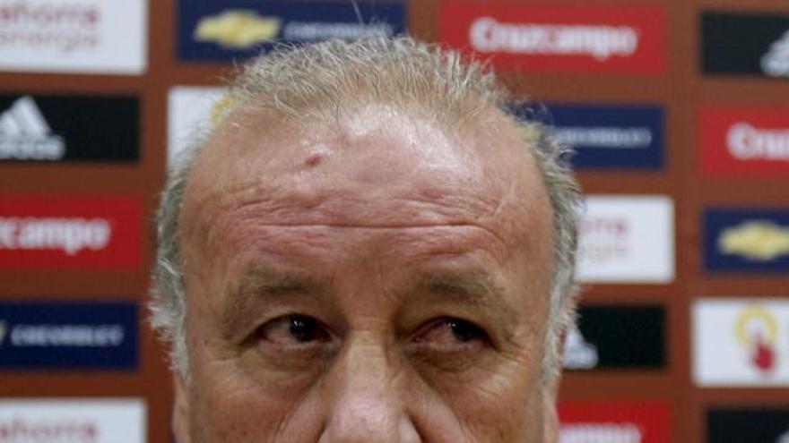 El técnico de la selección nacional de fútbol, Vicente del Bosque, durante la rueda de prensa que ofreció hoy en la Ciudad del Fútbol de Las Rozas (Madrid) para facilitar la lista de convocados para la Copa de las Confederaciones Sudáfrica&#039;09, en la que ha mantenido el bloque de las últimas citaciones y no hay novedad reseñable pese a los problemas físicos de algunos de los habituales.