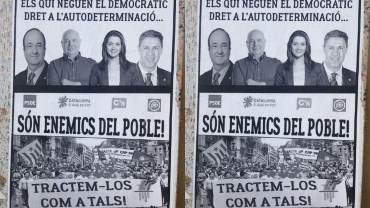 El cartel que ha aparecido en Lleida contra Iceta, Arrimadas, Rabell y Albiol.