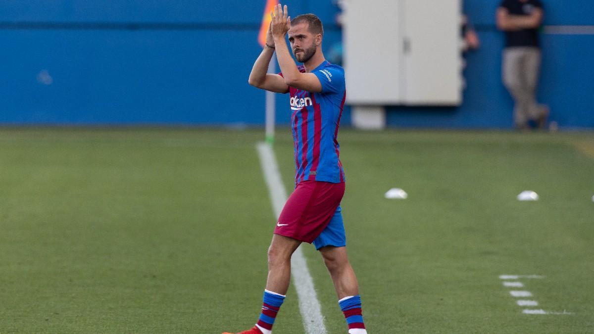 Pjanic, durante su presentación en el Gamper