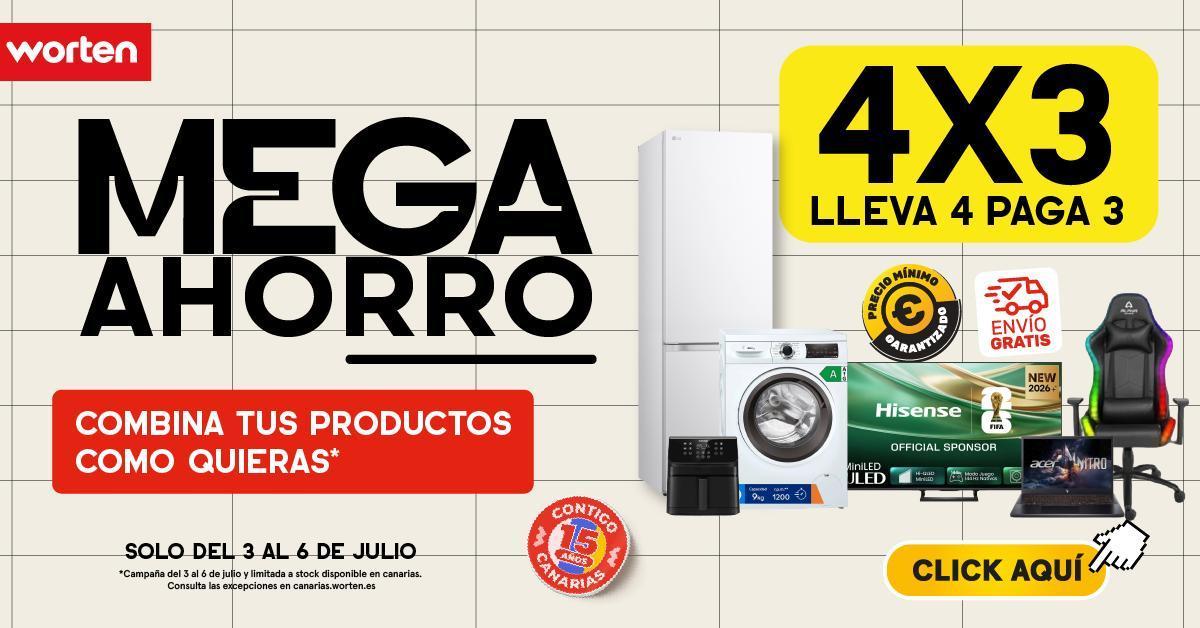Worten lanza en Canarias una promoción especial: llévate 4 productos y paga solo 3, solo hasta el lunes.