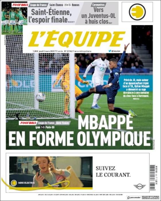 Portada L'ÉQUIPE jueves 5 maro 2020