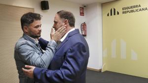 Rufián y Junqueras el día que fue confirmado candidato en las generales de 2023.