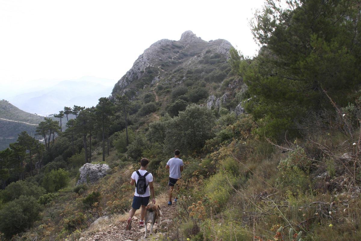 Senderistas accediendo a la cima del Benicadell, uno de los puntos donde actuará la Mancomunitat de la Vall d'Albaida.
