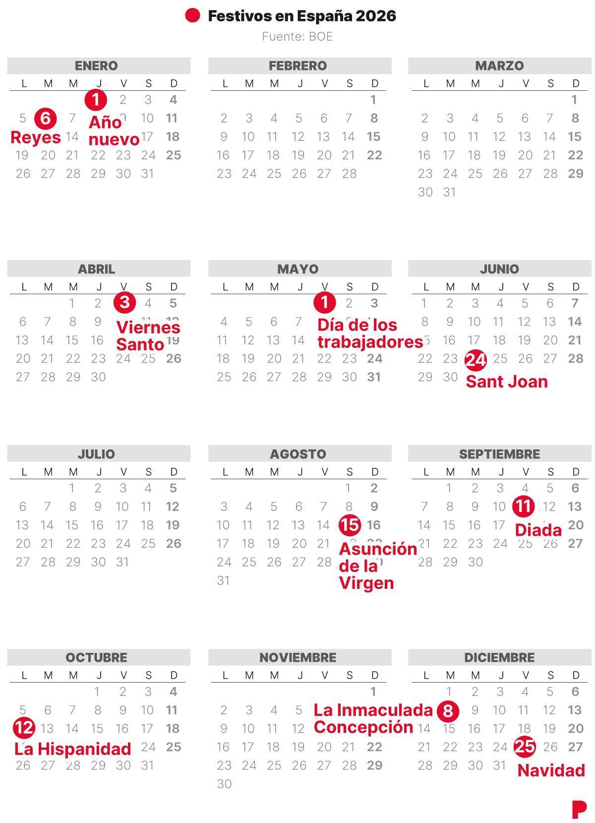 Calendario Laboral Espanya 2026