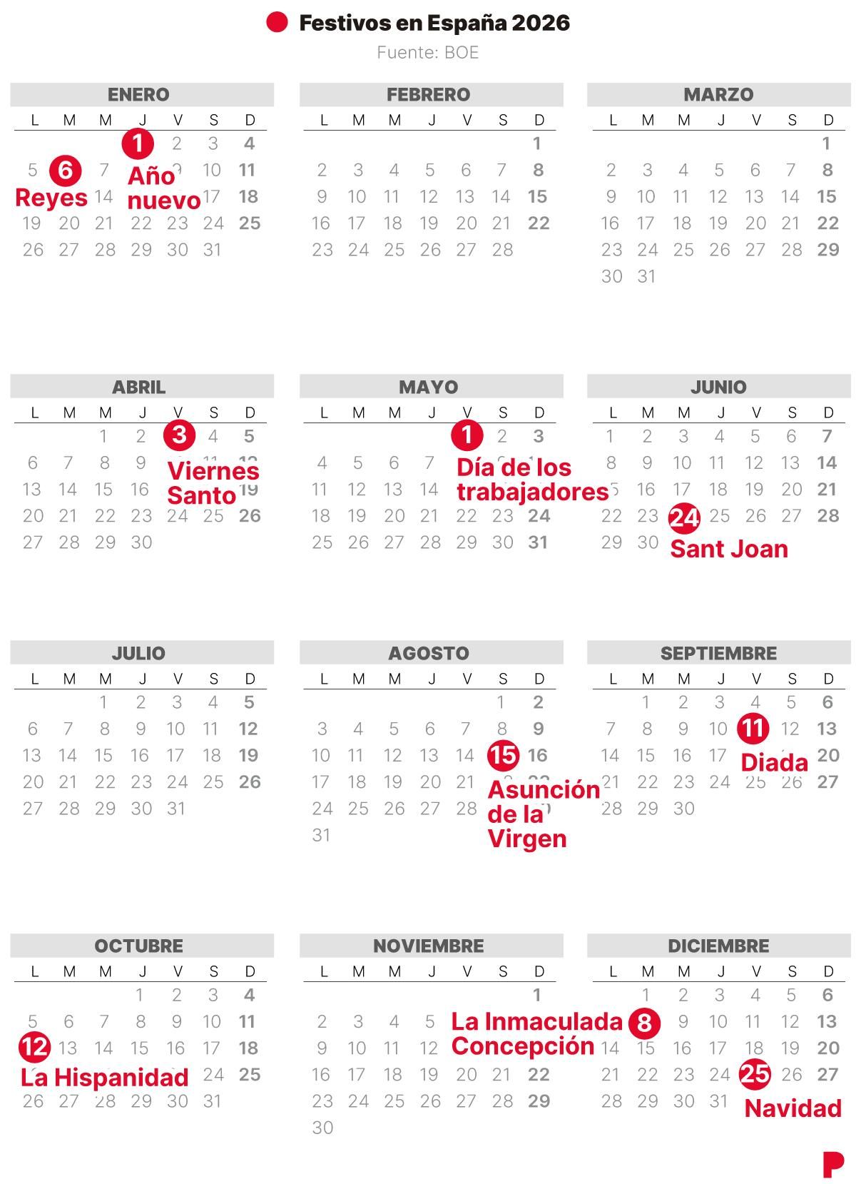 CALENDARIO Laboral De ESPA A 2026 con Todos Los FESTIVOS CALENDARIO Laboral De ESPA A 2026 con Todos Los FESTIVOS
