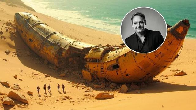 Una nave espacial en forma de plátano realizada con IA por el diseñador gráfico Jorge Leal