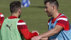 Los ex jugadores del Eibar Sergi Enrich y Antonio Luna.