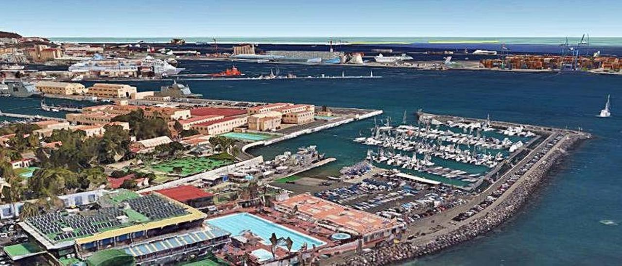 Impacto visual. El proyecto para un gran almacén de vehículos en el muelle de Cambulloneros presentado por La Luz Autoport Terminal ha sido rechazado por el Ayuntamiento por no cumplir con la altura máxima exigida por el plan de ordenación del Puerto para evitar afecciones a la permeabilidad visual. Sobre estas líneas, recreación informática del inmueble. A la izquierda, representación del impacto que tendría el edificio -en la parte superior central- desde Las Alcaravaneras.