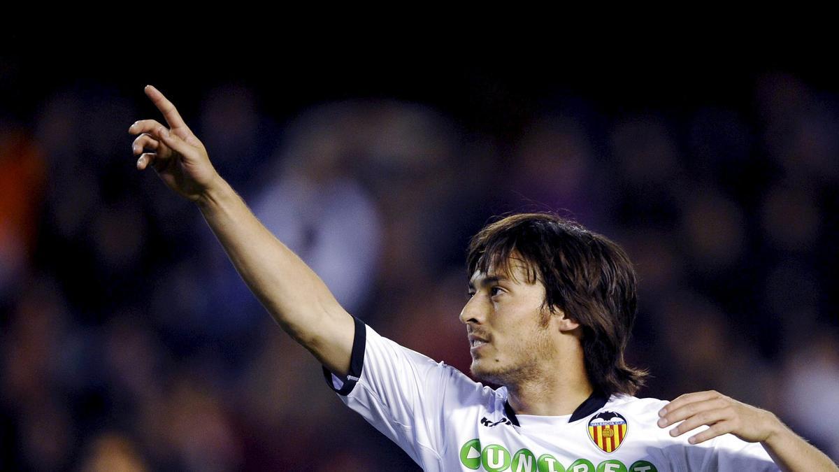 David Silva tras marcar un gol con el Valencia CF