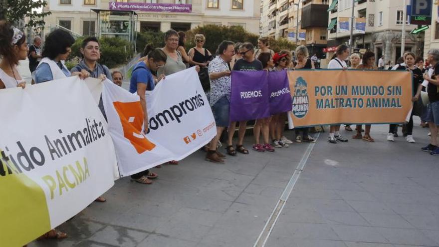 Un instante de una reciente protesta contra la vaquilla de El Moralet, con Podemos y Compromís presentes