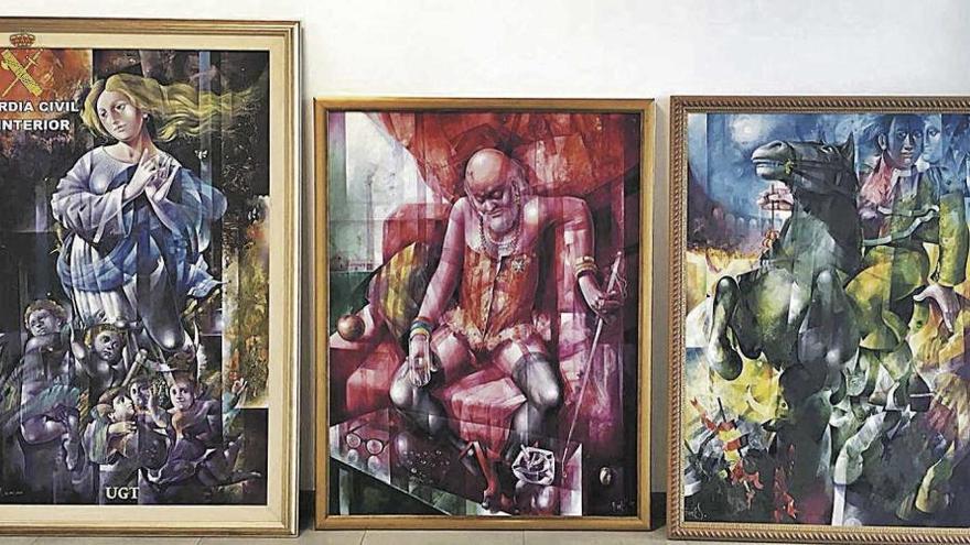 Las tres obras de Pau Lluís Fornés sustraídas, tras ser recuperadas por la Guardia Civil.