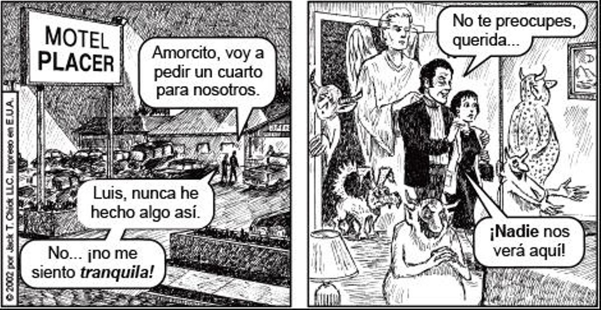 Viñetas de un de los cómics de Chick traducidos al castellano.