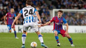 Gavi durante el Real Sociedad-Barça de La Liga 2021/22