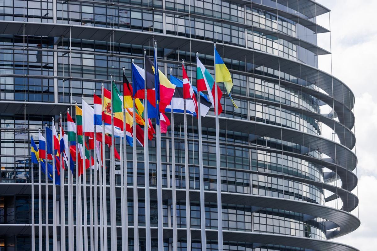 Estrasburgo, con las banderas de la UE.