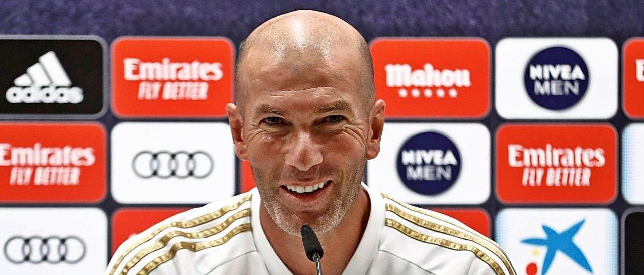 Zidane, ayer, en la rueda de prensa previa al partido de esta noche.