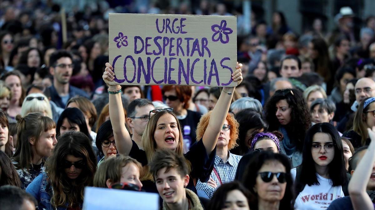 Manifestación feminista en Madrid para protestar contra la sentencia del ’caso de la Manada’, el pasado viernes.