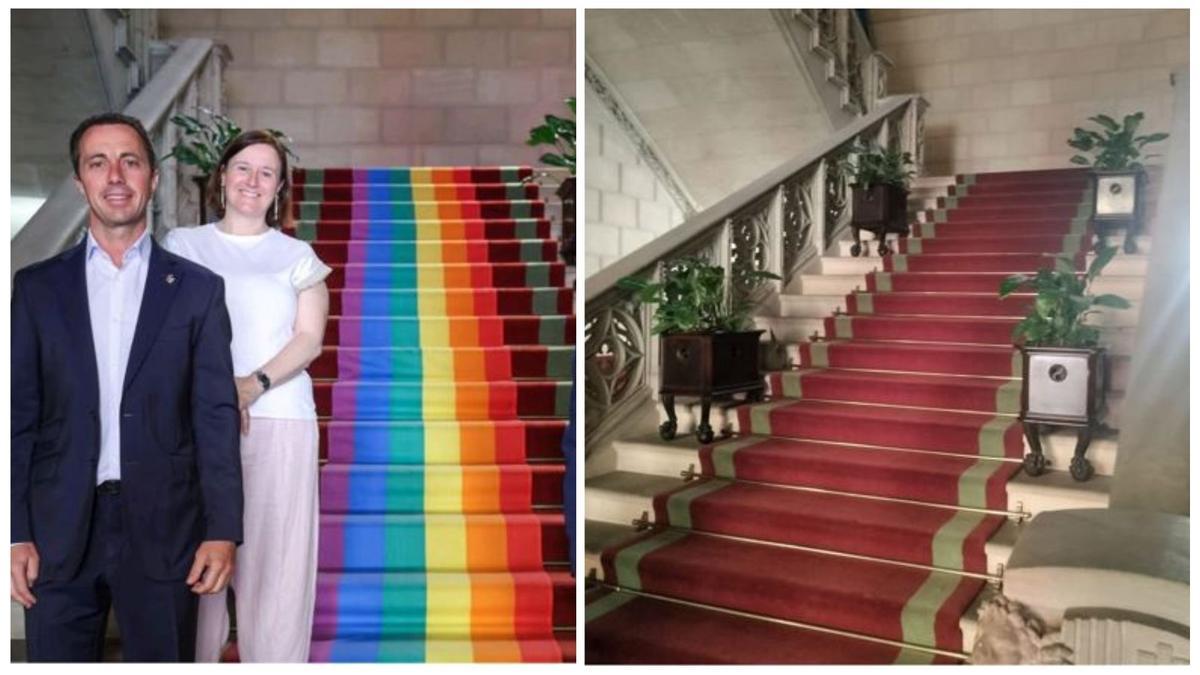 Imagen aportada por Més per Mallorca para denunciar la retirada de la bandera LGTB después de tomarse la foto institucional