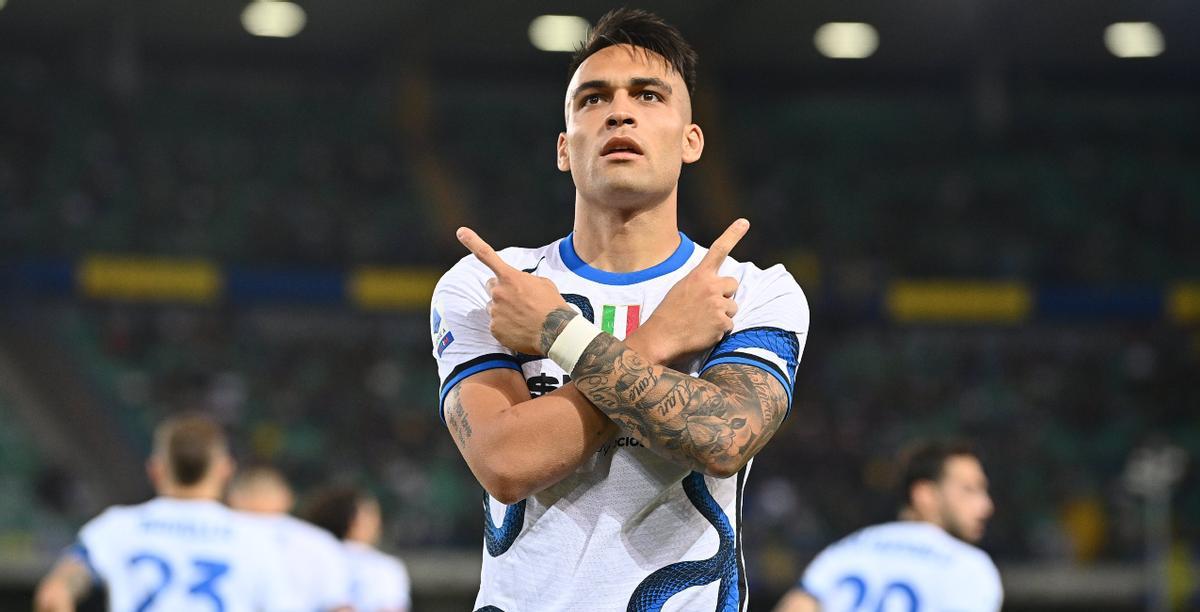 Lautaro Martínez en la celebración ante el Hellas Verona