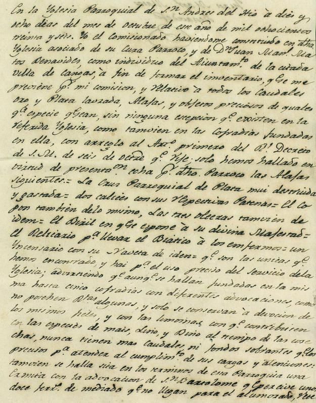 Inventario de obxectos da igrexa do Hío en 1836.