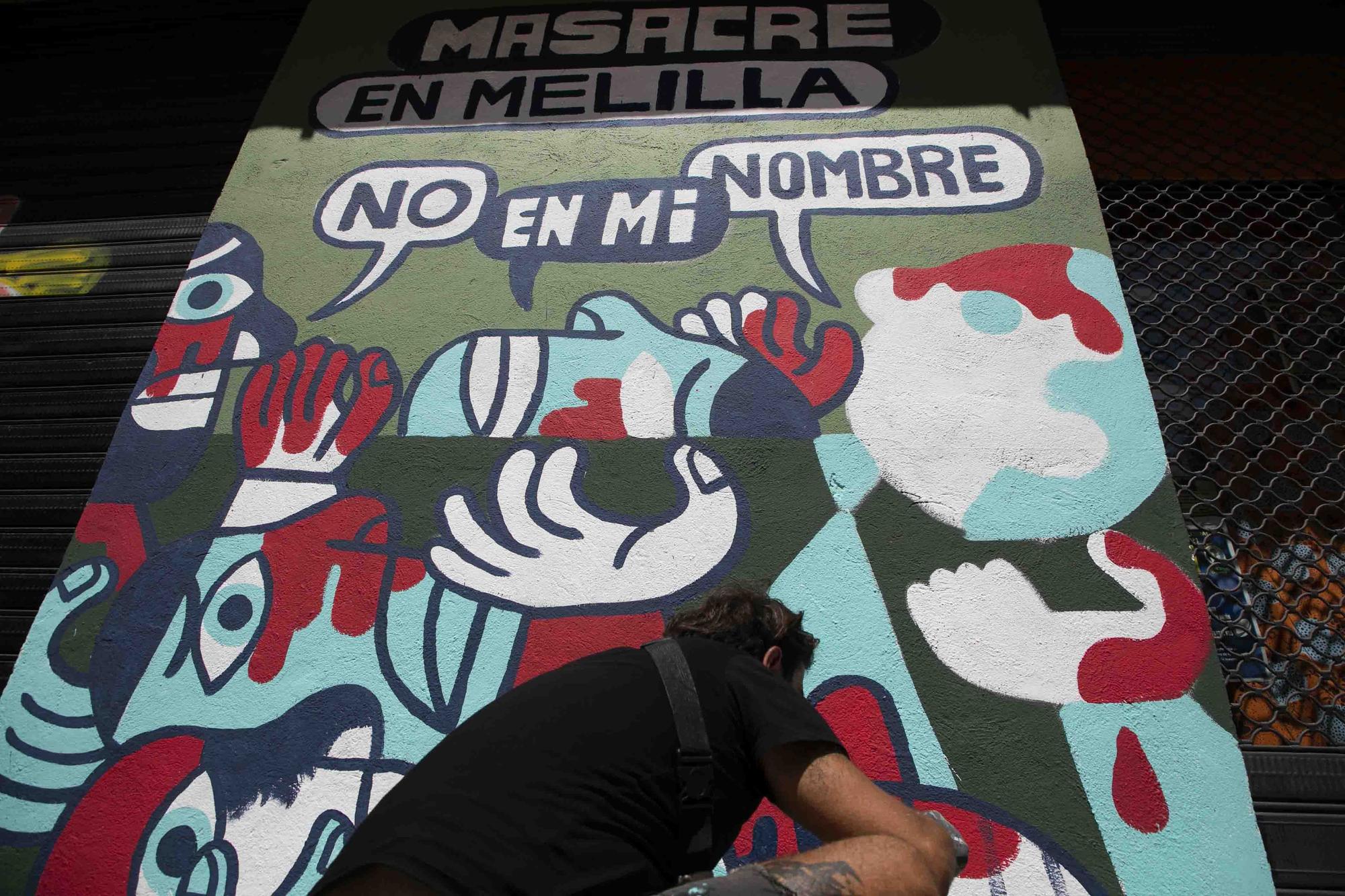 Mural de la tragedia en Melilla en la Union Africana