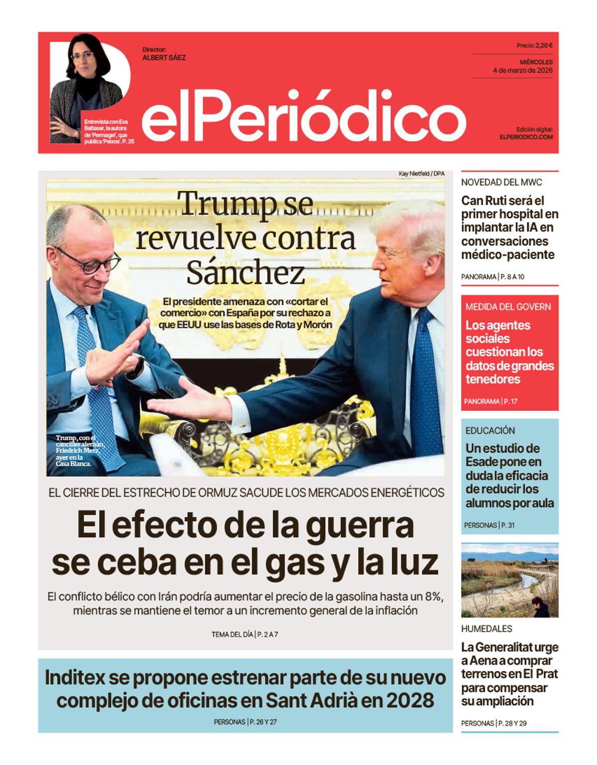 La portada de EL PERIÓDICO del 4 de marzo de 2026