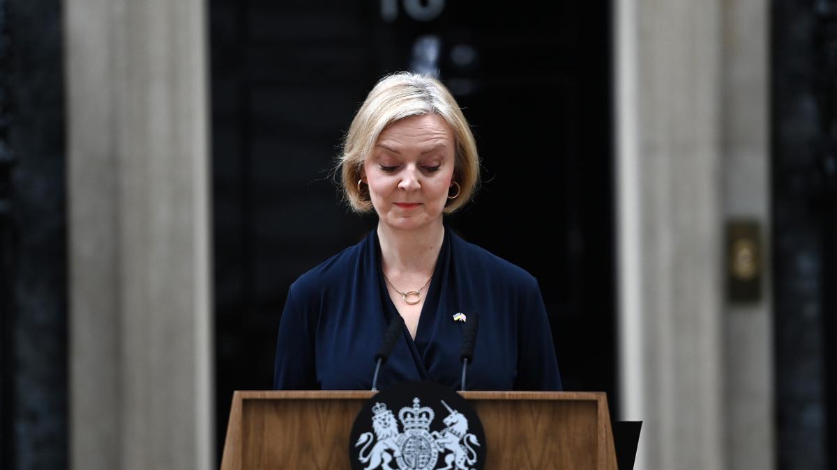 Liz Truss durante su discurso de renuncia.