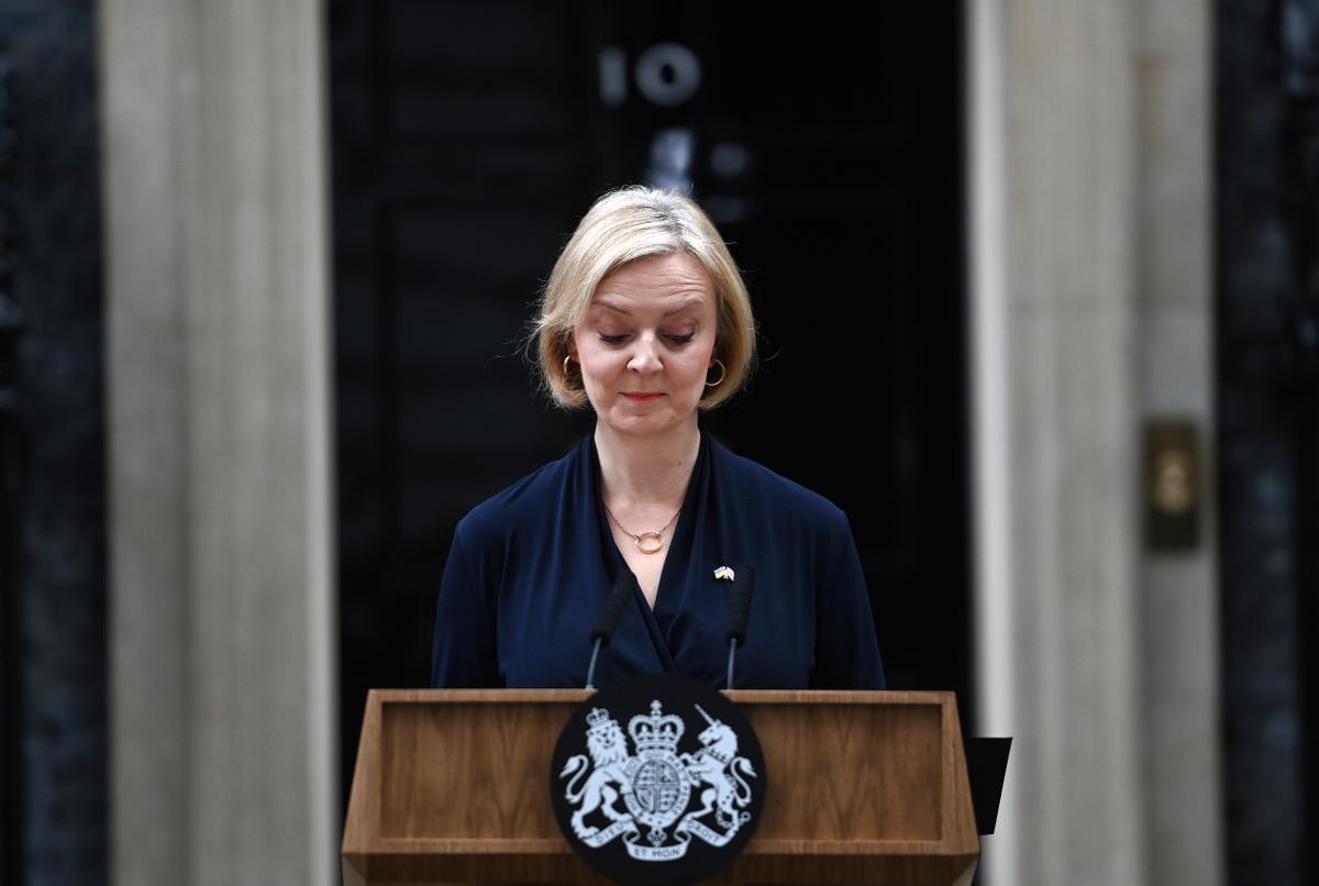 Liz Truss durante su discurso de renuncia. 